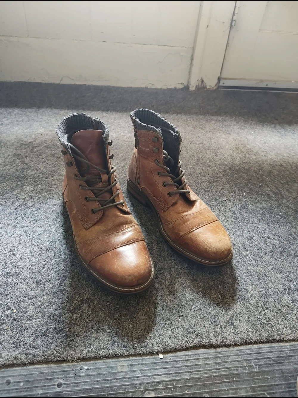 Crevo Brown Leather Chukka Boots with Knit Collar